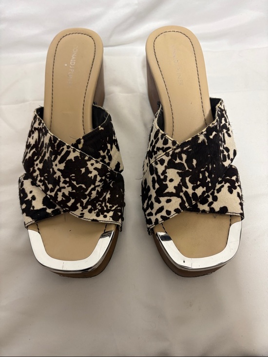 Donald J. Pliner Shoes - Donald J. Pliner Carra Calf hair/pony Black & Cream Animal-Print Crossover Mules
